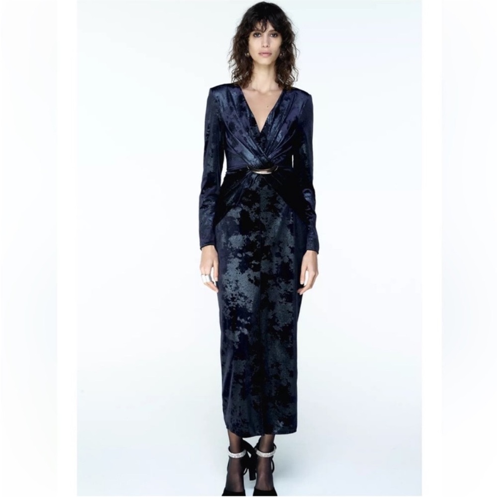 Zara Midnight Blue Velvet Wrap Dress